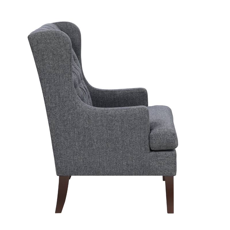 Hosanna Accent Wing Armchair, Button Tufted Charcoal Gray, Brown