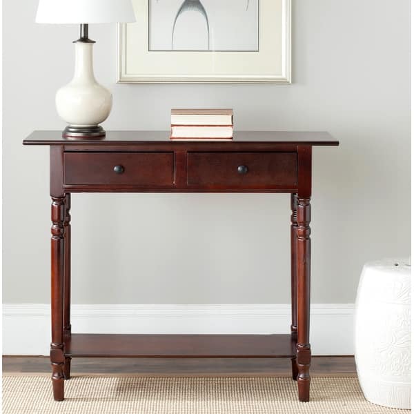 slide 2 of 5, SAFAVIEH Cape Cod Dark Cherry 2-drawer Console Table - 37.8" x 13" x 31.9"