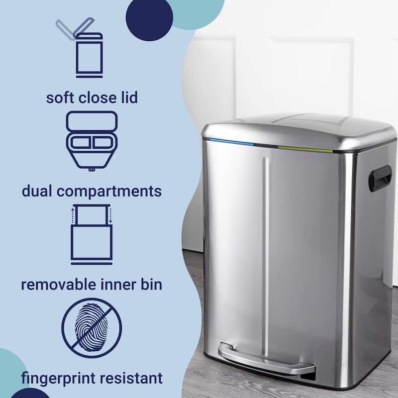 happimess 10.6-Gallon Double Bucket Trash Can with Soft Close Lid