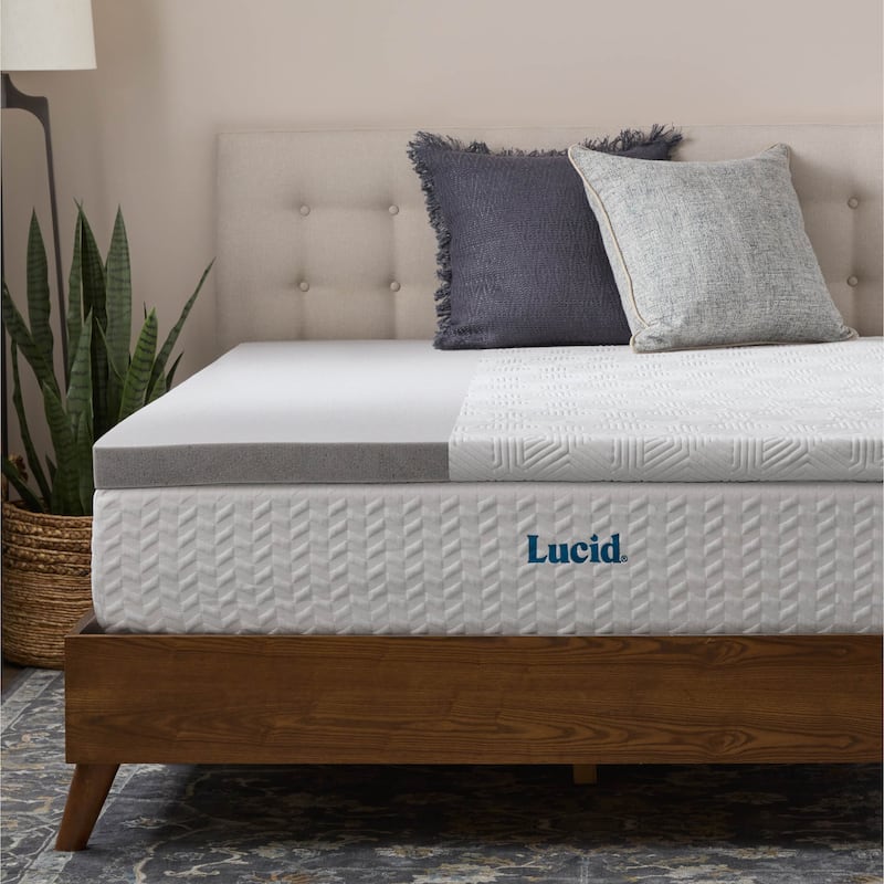 Lucid Bamboo Charcoal and Gel Memory Foam Covered Mattress Topper 2,3,4 inch - N/A - Full - 2 Inch