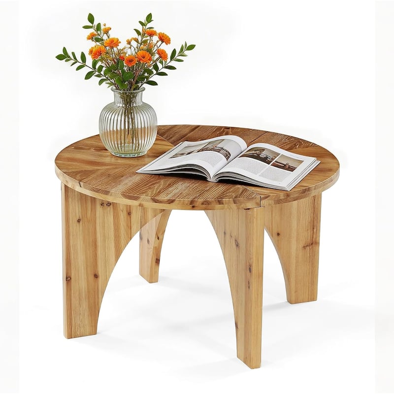 Solid End Table for Living Room, 23.6" Wood Side Table with Trapezoid Base - 31.49" L x 31.49" W x 19.68" H