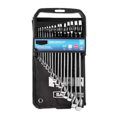 15-Piece SAE Combination Wrench Set with Tool Pouch