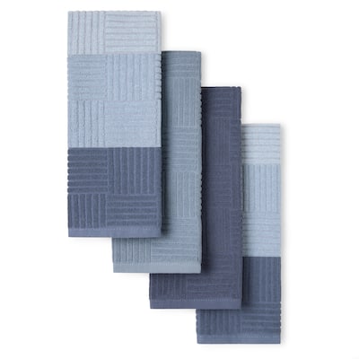 TOWN & COUNTRY BASICS Basketweave Antimicrobial Terrycloth Kitchen Towel 4-Pack Set, Absorbent 100% Cotton, Machine Washable