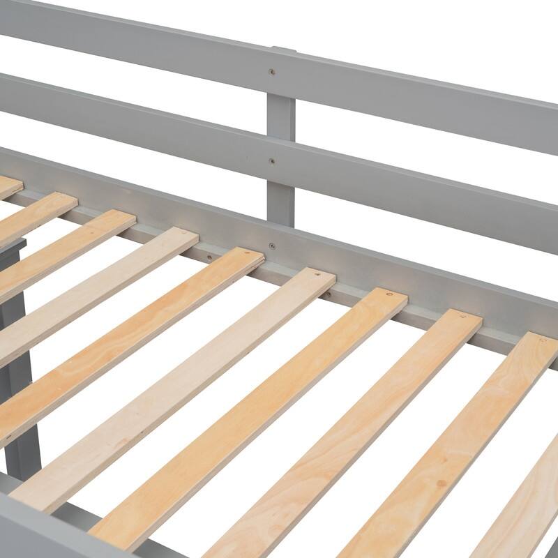 Twin/Full Size Loft Bed with Retractable Writing Desk and 3 Drawers, Wooden Loft Bed Frame w/ Storage Stairs & Shelves for Kids