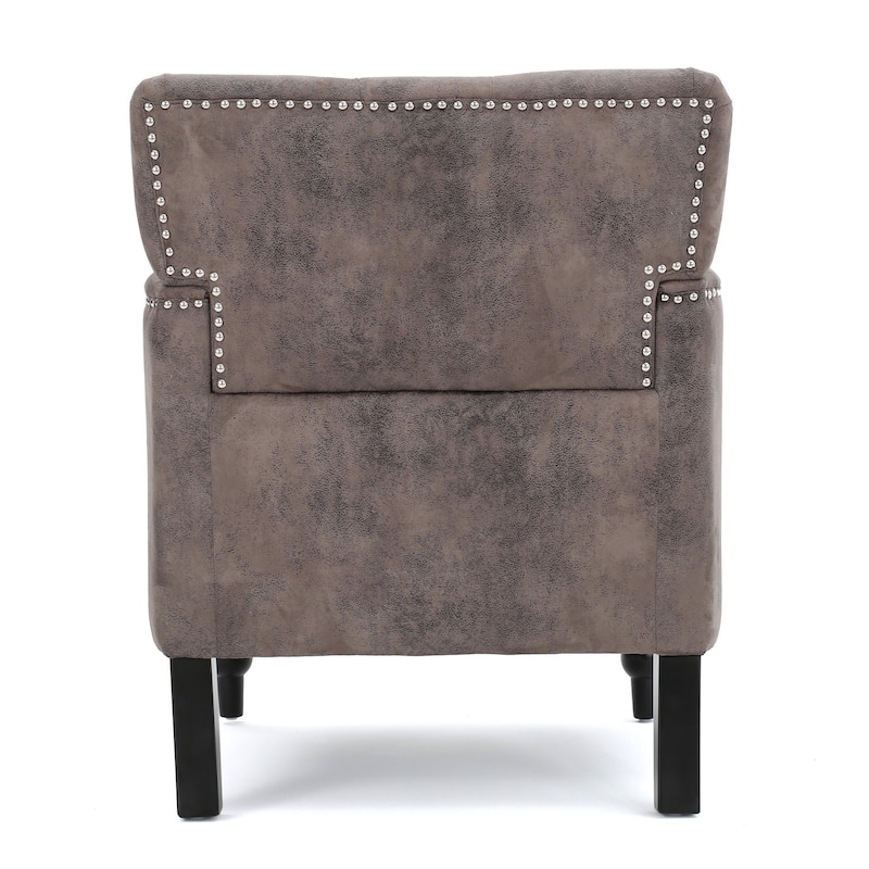 Lit Accent Chair with Gray Fabric Microfiber, Button Tufted Design