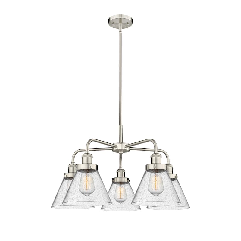 Innovations Lighting Cone - 5 Light 26" Stem Hung Chandelier - Satin Nickel/Seedy