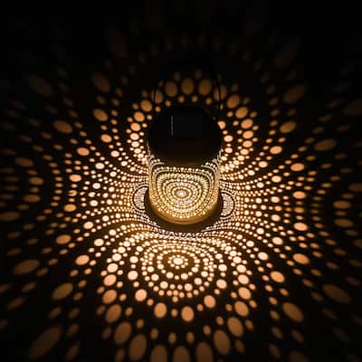 Adeco Solar Outdoor Metal Lantern Decor Light with PU Hanging Handle