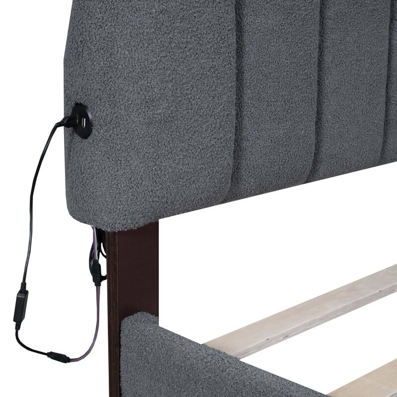 Teddy Fleece Queen Size Upholstered Platform Bed with Drawer