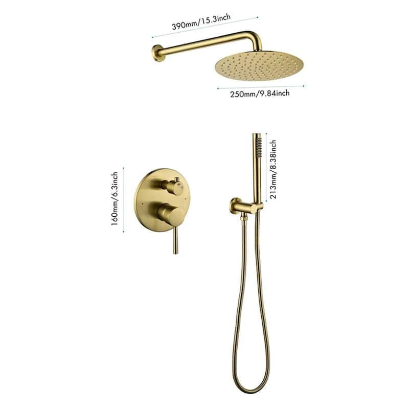 Wall Mounted Shower Faucet with Hand Shower Rain Shower System Set with 10 in Shower Head with Rough-in Valve