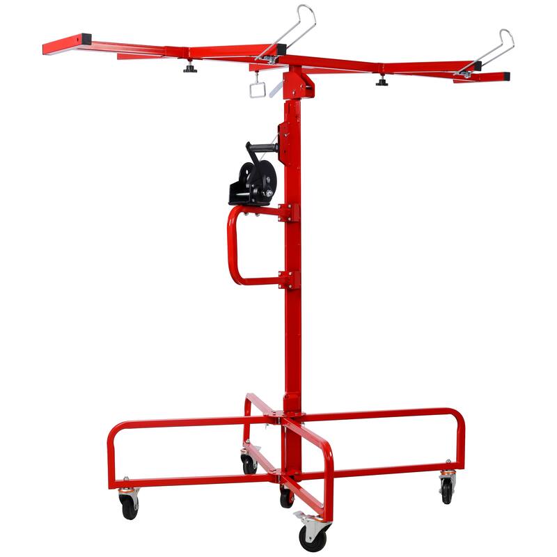 16 FT Drywall Lift Panel Rolling Hoist Jack Lifter, 150LBS Weight Capacity Drywall Rolling Lifter Panel with Wheels - Red