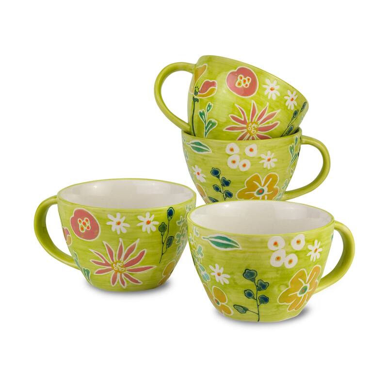 Euro Ceramica Primavera 4 Piece Handpainted Latte Mug Set - 14 oz