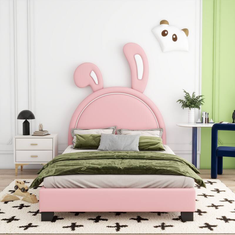 Upholstered faux leather platform bed
