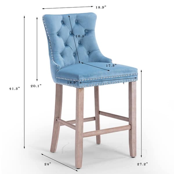 dimension image slide 3 of 7, Contemporary Tufted Velvet Upholstered Counter Bar Stools Set of 2
