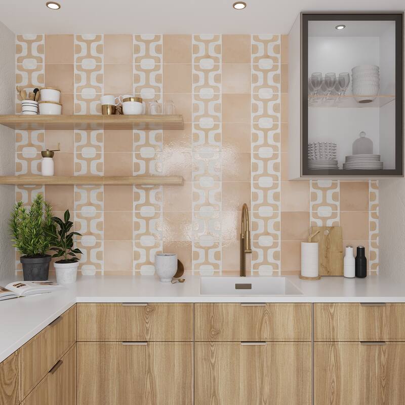 Cadence 8x8 White Faded Terracotta Porcelain Square Motif Wall and Floor Tile (12.49 sq ft/case) - 29 Pack