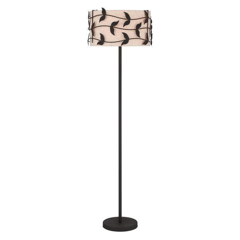 Acroma Black/Gold Leaf-Accent Fabric Shade Floor Lamp