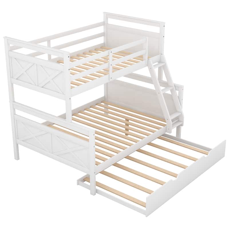 Twin over Full Bunk Bed with Ladder, Twin Size Trundle, Safety Guardrail,