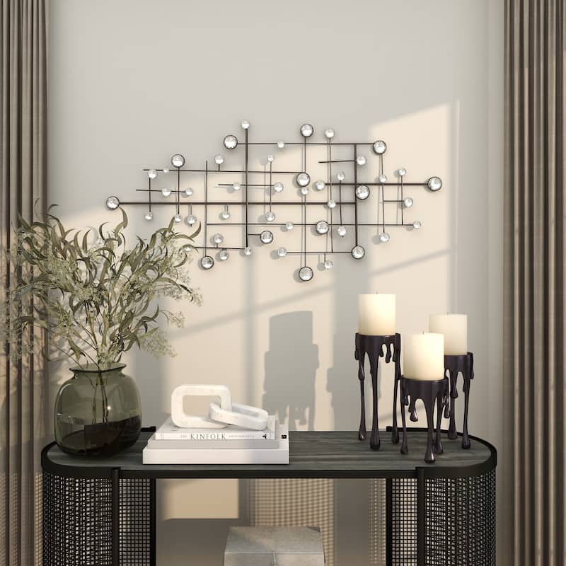 Metal Abstract Home Wall Decor with Crystal Embellishments - Silver - Roche River Decor