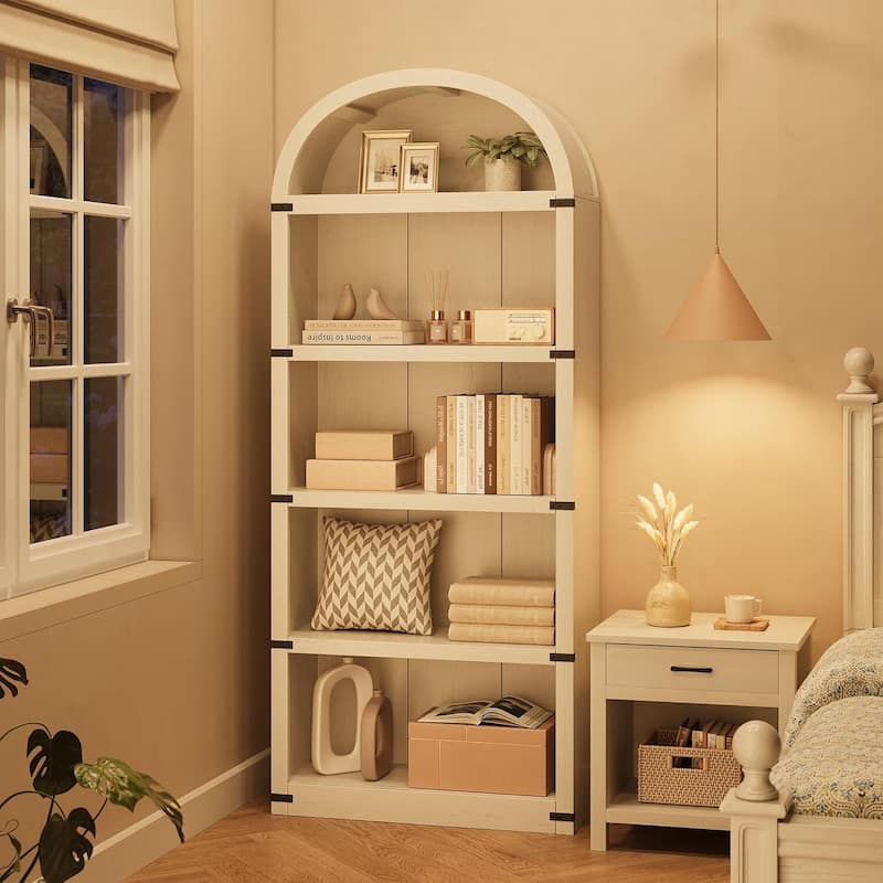 71.65" Tall Farmhouse 5-Tier Arched Bookcase, Display Storage Shelf - N/A