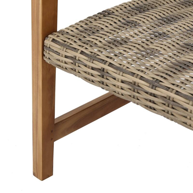 2-Piece Outdoor Acacia Wood Wicker Club Chairs