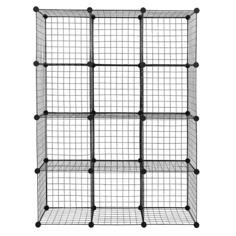 12-Cube Organizer Cube Storage Shelves Wire Cube Storage Metal Grid Shelving Unit Modular Cubbies Organizer Bookcase