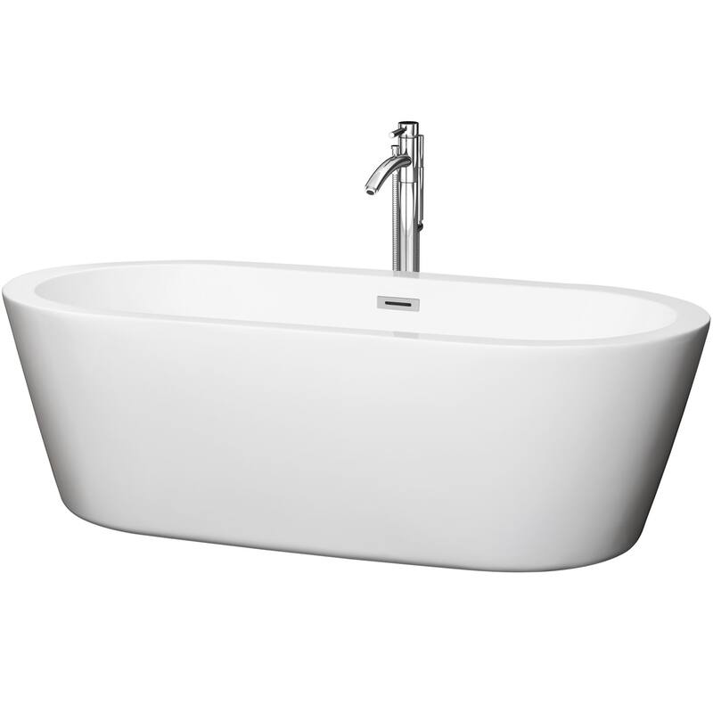 Wyndham Collection Mermaid 71" Free Standing Acrylic Soaking Tub with - White / Polished Chrome Trim