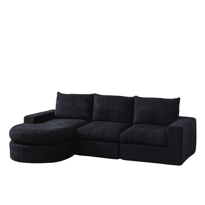 Curved Sectional Sofa with L-Shape Chaise, Chenille Upholstered Boneless Cloud Sofa, Modular 4 Seat Corner Sofa with Cushions