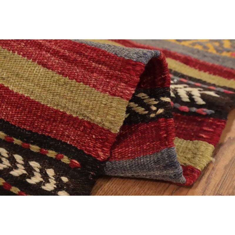 Hand Woven Oriental 100% Wool Carpet Southwestern Tribal Oranges & Rust Kilim Area Rug - 8' 9'' X 5' 3''