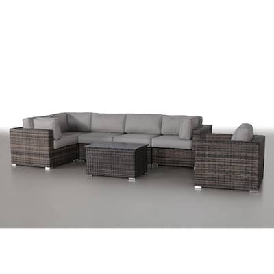 LSI 7 Piece Rattan Sectional Seating Group with Cushions