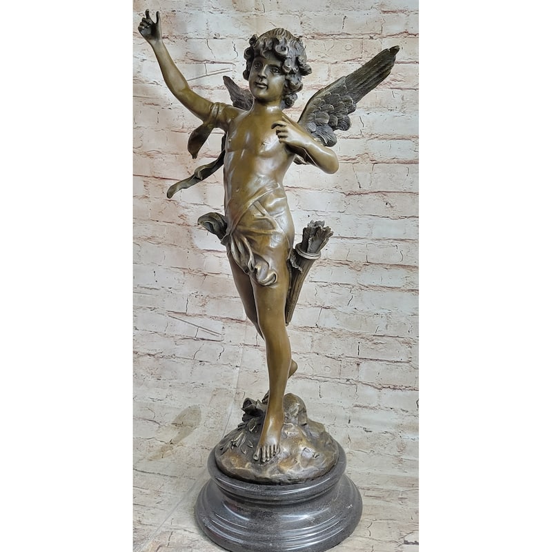 Signed Moreau Large Angel Cupid Love Bronze Sculpture Romance Sculpture Figure