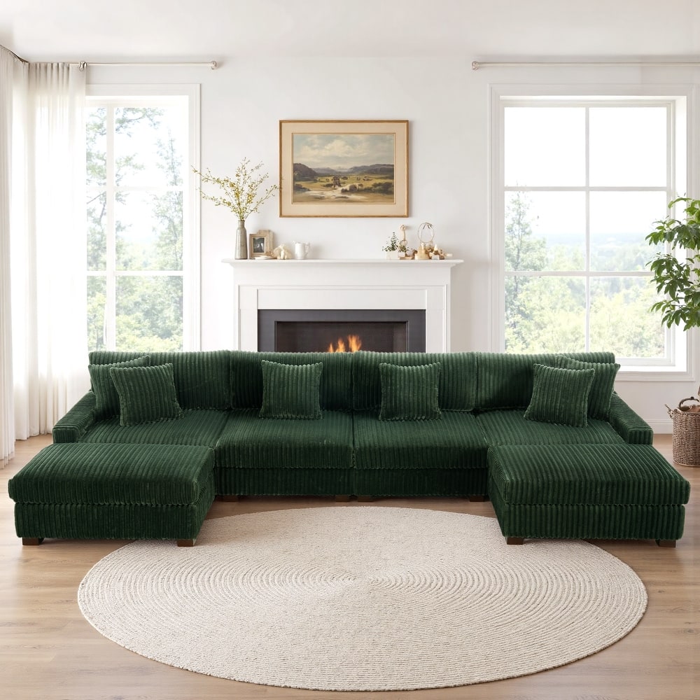 Anne 150" W Upholstered Plush Corduroy Modular Sectional Sofa