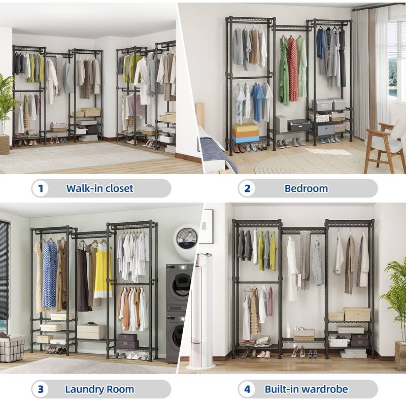 Moasis Heavy Duty Walk-in Closet Shelves System with 3 Hanging Rods And 8 Shelves