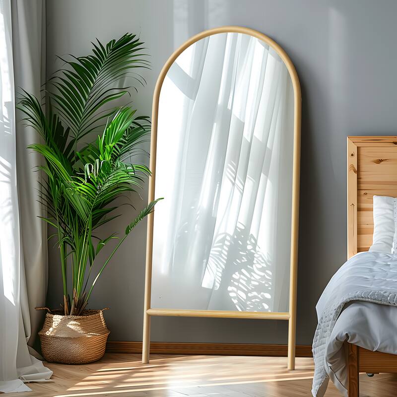 Wooden Frame Ladder-Style Wall Mirror - Brown