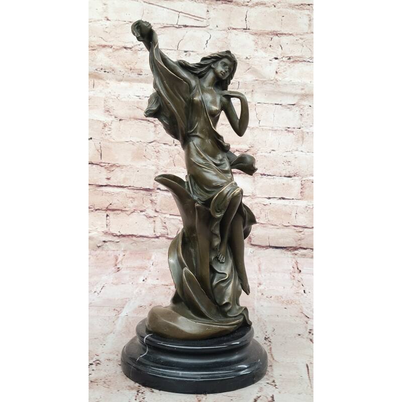 Bronze Art Nouveau-Inspired Lady Sculpture – Elegant Flowing Female Statue