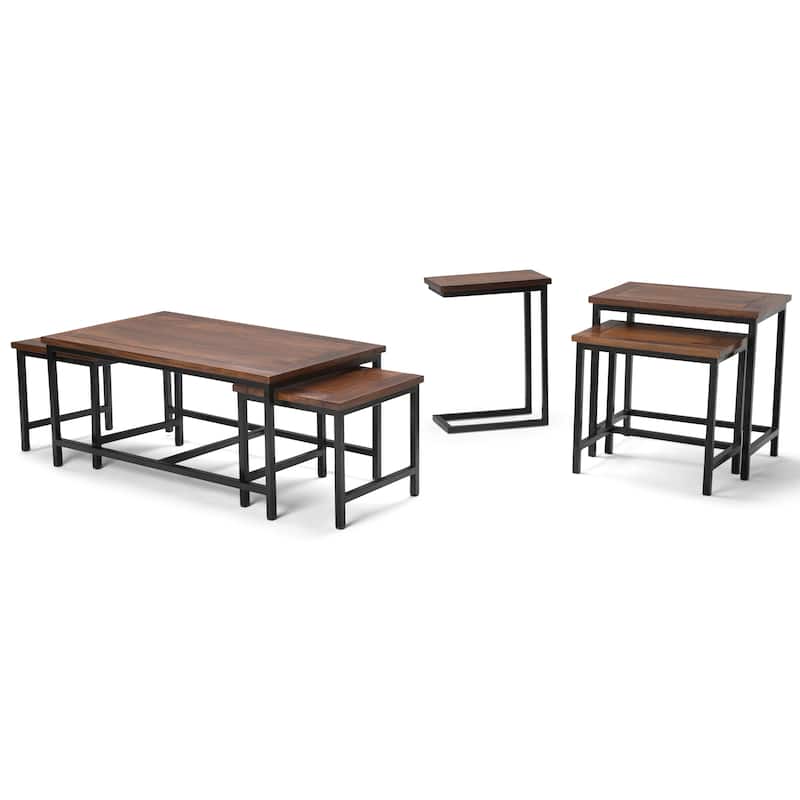 WYNDENHALL Rhonda SOLID MANGO WOOD and Metal 25 inch Wide Rectangle Industrial Nesting 2 Pc Side Table, Fully Assembled
