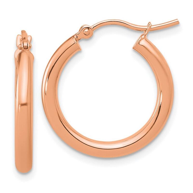 Curata 14k Rose Gold Polished Lightweight Tube Hoop Earrings - 2.5mm