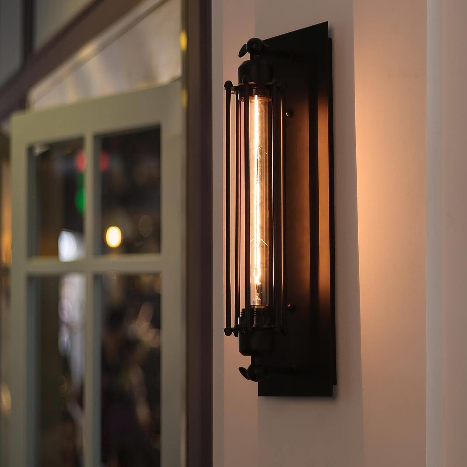 LALUZ Modern Industrial 1-Light Black Wall Sconce Flush Mount Wall Light - W 5.5" x H 18.5"