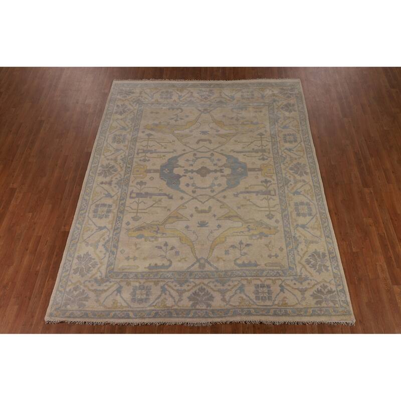 Earth Tone Oushak Area Rug Hand-Knotted Wool Carpet - 8'0" x 9'10"