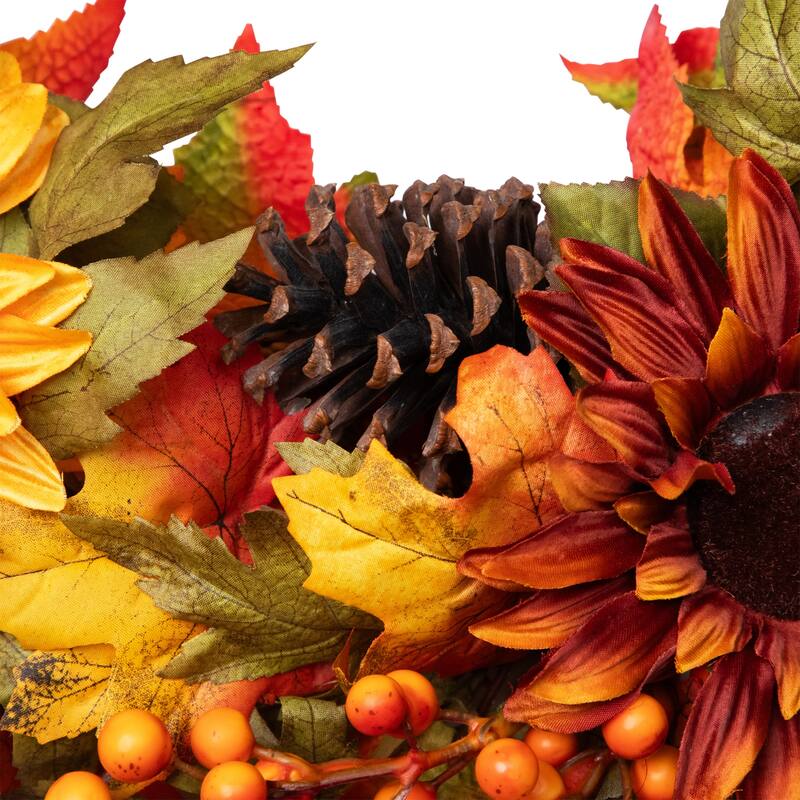 Sunflower Pine Cone Artificial Thanksgiving Wreath - 24-Inch, Unlit