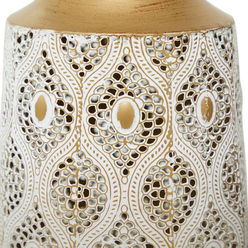 Metal Vase with Diamond Pattern - Set of 2 White - Roche River Decor - 7"W x 7"L x 24"H
