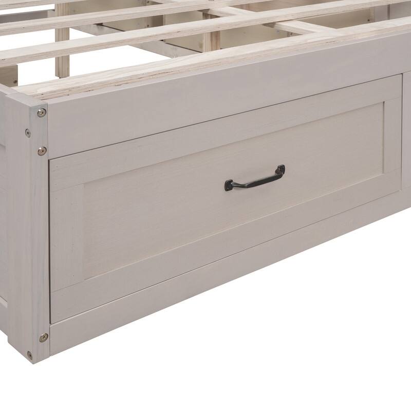 Full Size And Queen Size Platform Bed with 6 Storage Drawers,Antique White