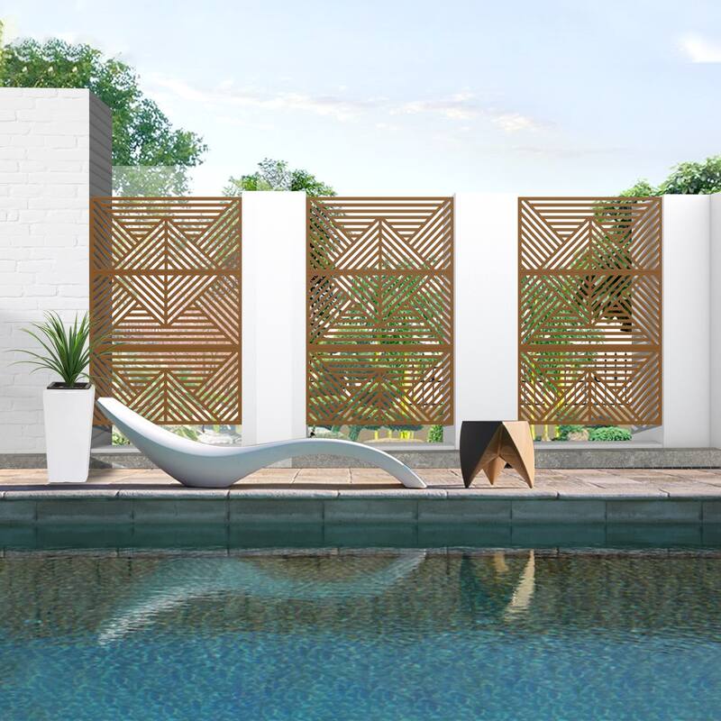 Metal Privacy Screen Wall Decoration Free Standing-6.3 ft. H X 4 ft. W
