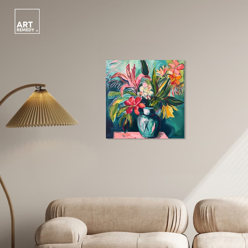 Art Remedy Vase Of Bright Tropical Flowers Gallery Wrapped Flowers In Vase Paintings