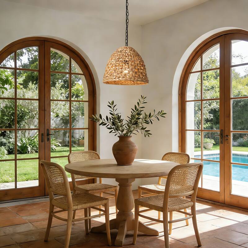 Ravy 1-Light Rattan Dome Pendant Light Handwoven Kitchen Island Lights - D 15" x H 12.2"