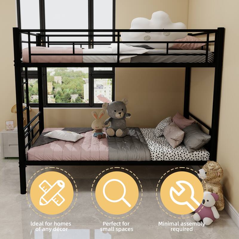 Twin Over Twin Metal Bunk Bed for Kids Boys Girls with Ladders & Guardrail