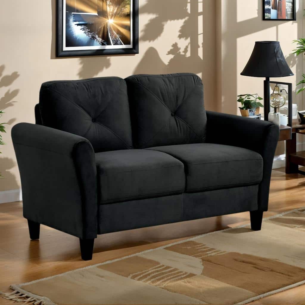 Modern Velvet Loveseat with Angled Backrest and Solid Wood Frame for Living Room Small Spaces