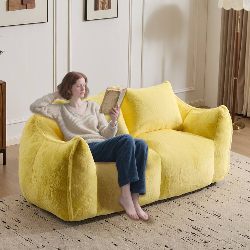Giant Lazy Bean Bag Couch Chair Ultra Soft Fluffy Loveseat Sofa Chaise Lounge Indoor Cozy Faux Fur Reading Chair with Pillows