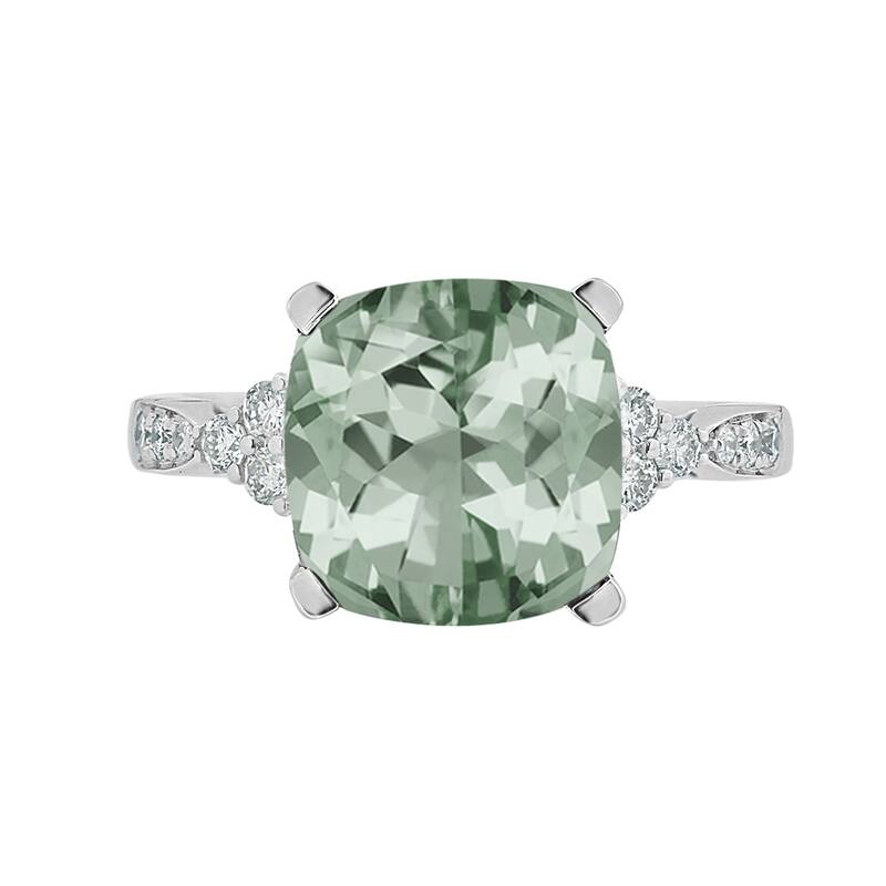 Auriya 14K White Gold 3.12ct Cushion-Cut Green Amethyst & Diamond Ring
