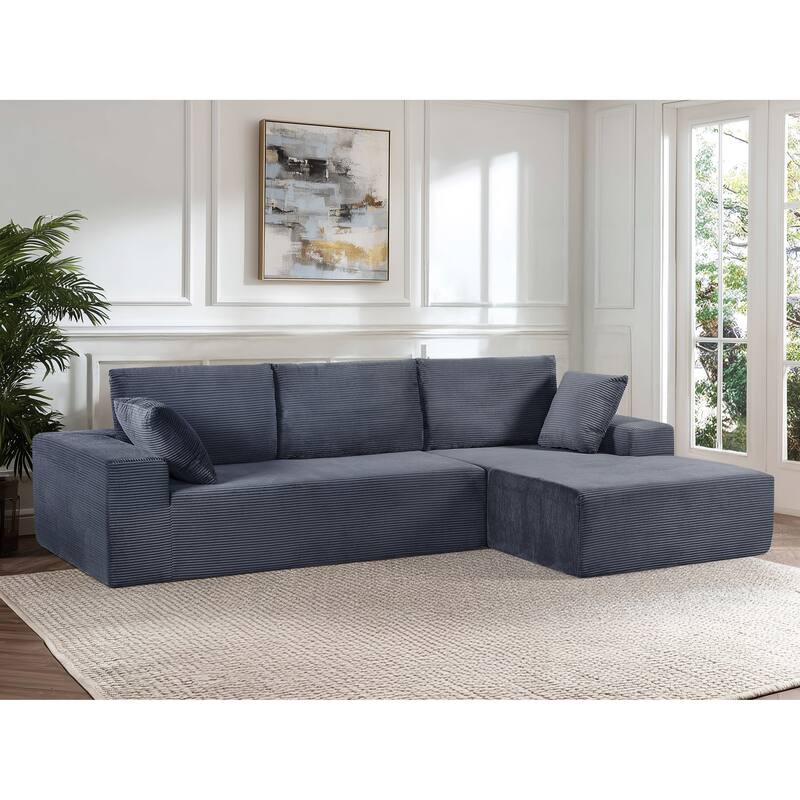 Modular Sleeper Sofa with Wide Armrest Corduroy L Shaped Sectional Couches for Living Room, No Assembly - Dark Grey - Right Facing