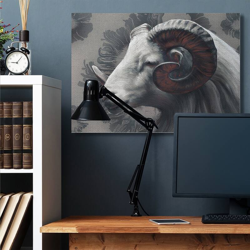 Stupell Big Horn Ram Portrait Abstract Grey Pattern Canvas Wall Art