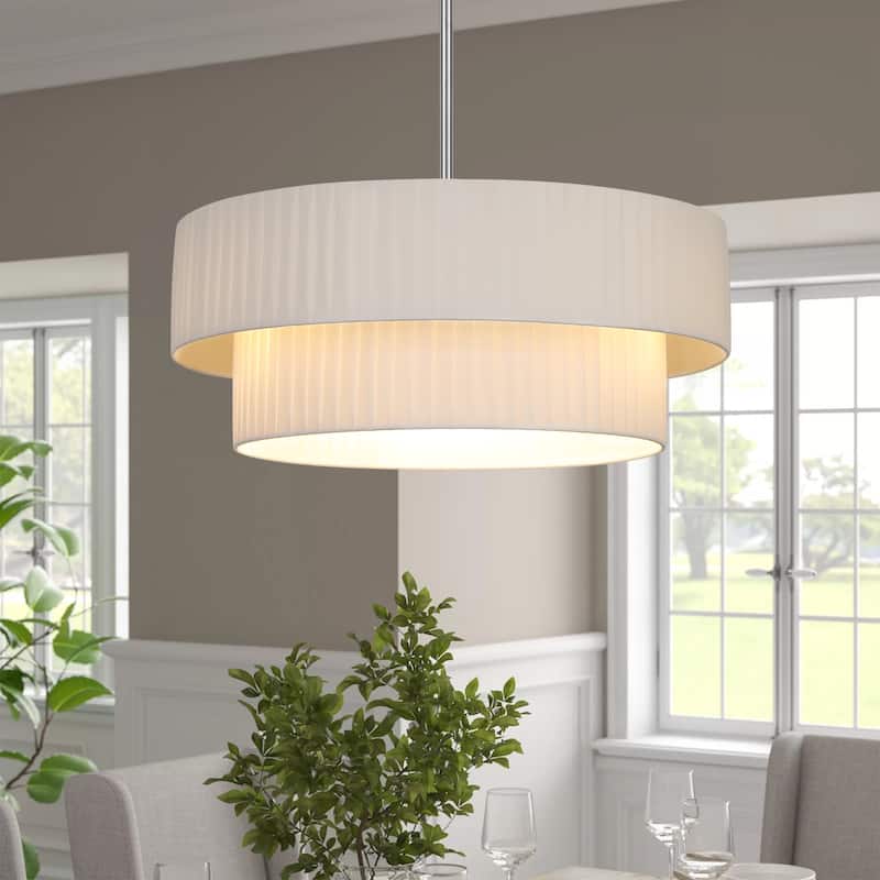 Modern 3-Light Drum Chandelier Fabric Shade Ceiling Hanging Pendant